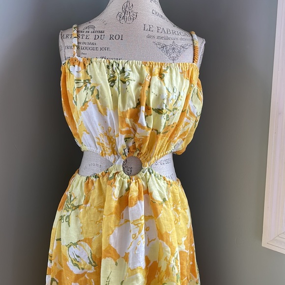 Faithful The Brand NWT El Rio Cut-Out Yellow Floral Linen Maxi Dress 10 - Picture 11 of 14